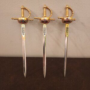 Vintage Toledo Spain ornate brass and steel sword letter opener (Set of 3)